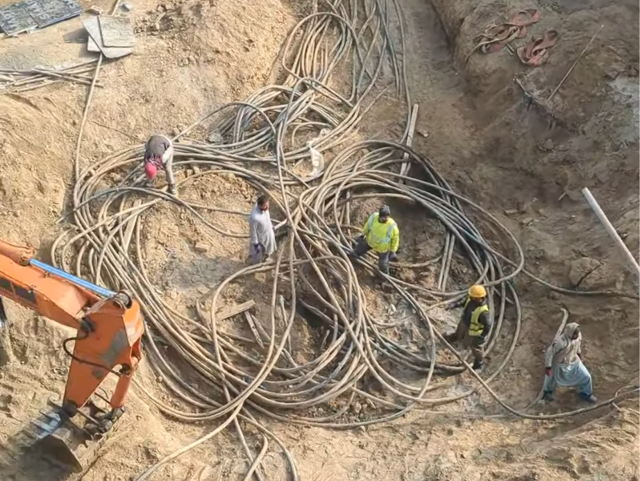 Underground plumbing pipe work in progress